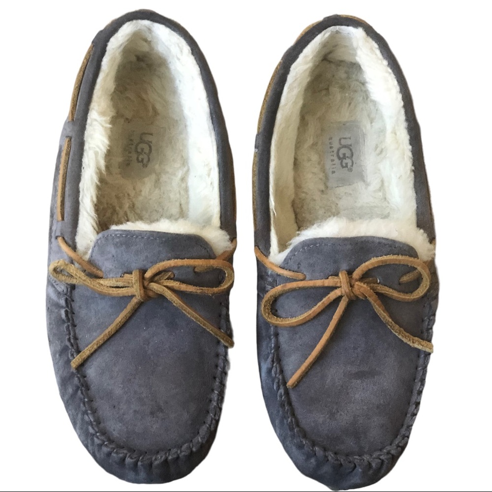 UGG gray suede leather Sherpa lined slippers womens 8